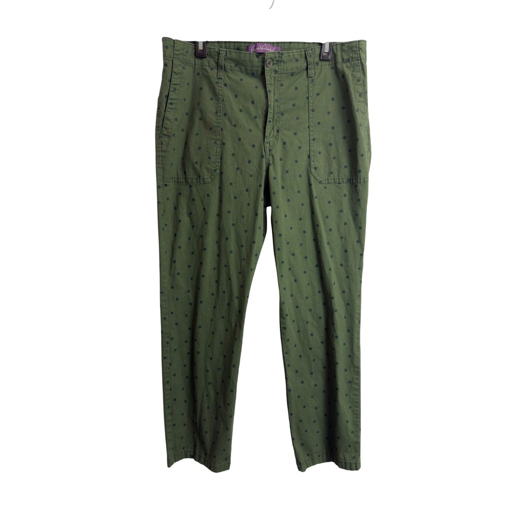 Gloria Vanderbilt Amanda Olive Green Polka Dot Tapered Pants Womens 14 High Rise